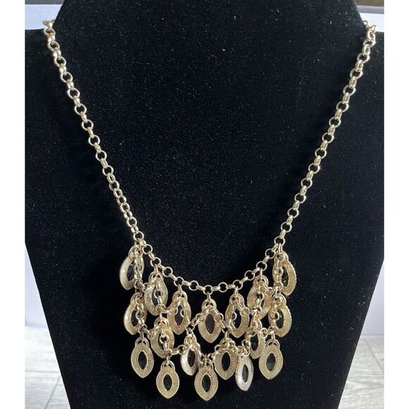 Waterfall Tear Drop Style Bib Statement Necklace Gold Tone Black Jet 20" - Picture 5 of 6